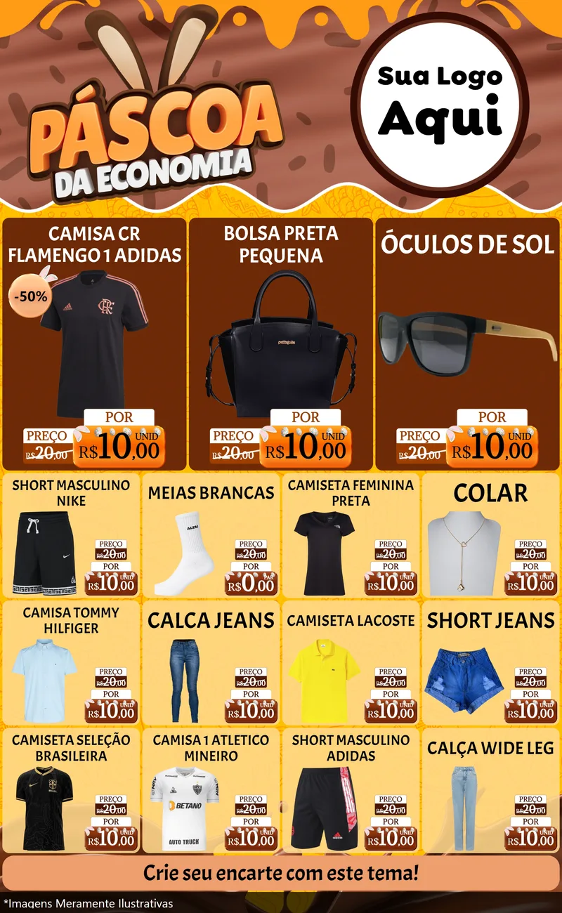 Modelo de Encarte para Encarte Grande com o tema Páscoa da Economia para Roupas e acessórios