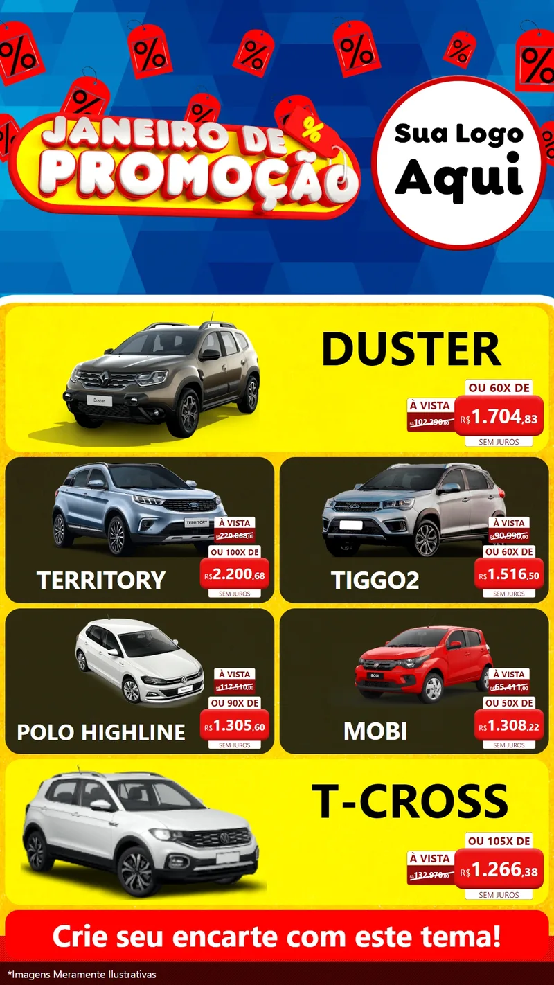 Modelo de TV para TV Vertical com o tema Janeiro de Promoção para Concessionaria de Carros