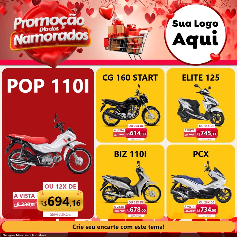 Modelo de Rede Social para Feed Facebook com o tema Promoção Dia dos Namorados para Concessionaria de Motos