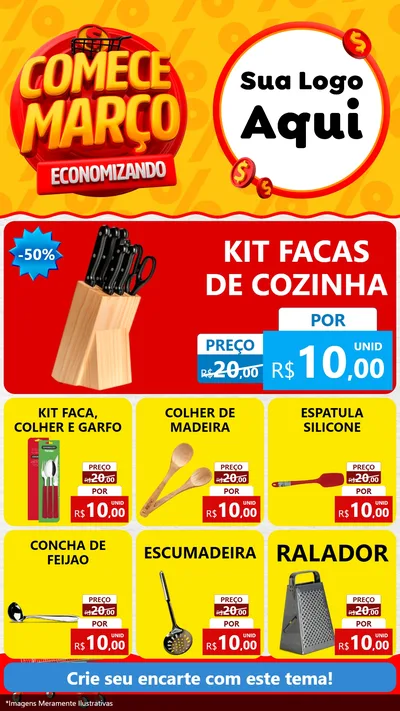 Modelo de Rede Social para Stories com o tema Comece Março Economizando para Utilidades Domésticas