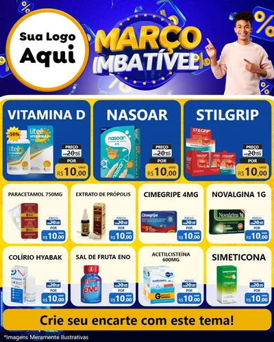 Modelo de Rede Social para Feed Instagram com o tema Março Imbatível para Farmácia