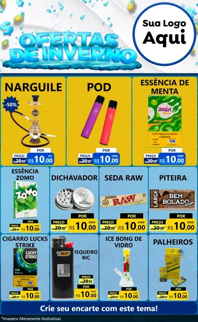 Modelo de Encarte para Encarte Grande com o tema Ofertas de Inverno para Tabacaria