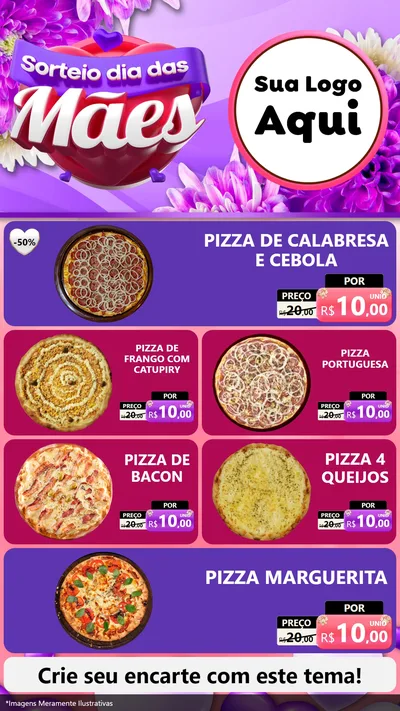 Modelo de TV para TV Vertical com o tema Sorteio Dia das Mães para Pizzaria