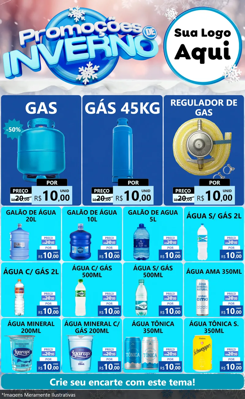 Modelo de Encarte para Encarte Grande com o tema Promoções de Inverno para Água e gás