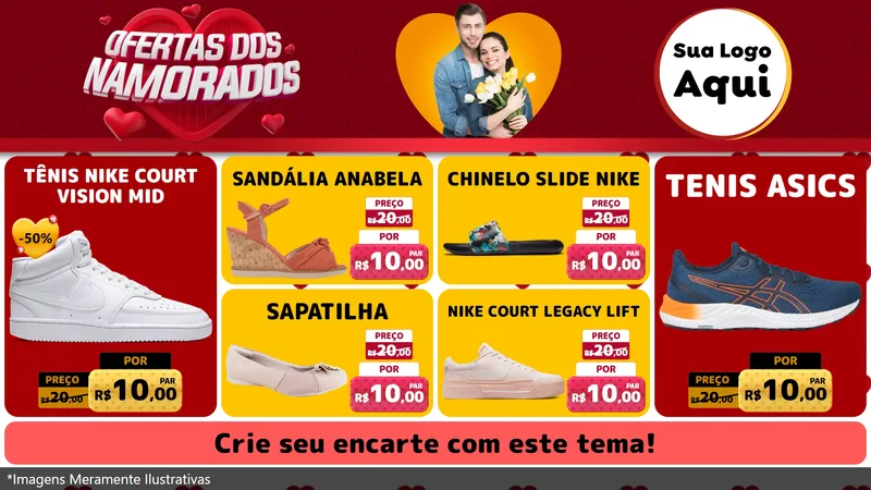 Modelo de TV para TV Horizontal com o tema Ofertas Dos Namorados para Calçados