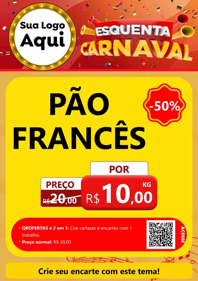 Modelo de Cartaz para Cartaz A4 Vertical com o tema Esquenta Carnaval para Padaria