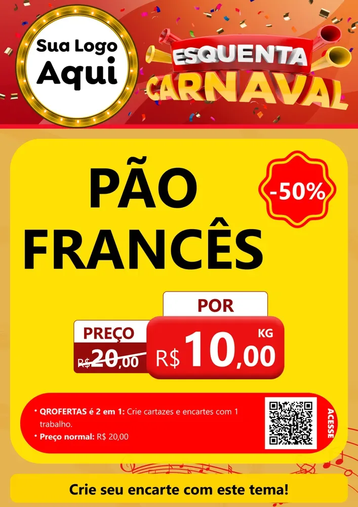 Modelo de Cartaz para Cartaz A4 Vertical com o tema Esquenta Carnaval para Padaria