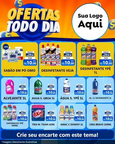 Modelo de Rede Social para Feed Instagram com o tema Ofertas Todo Dia para Produtos de Limpeza