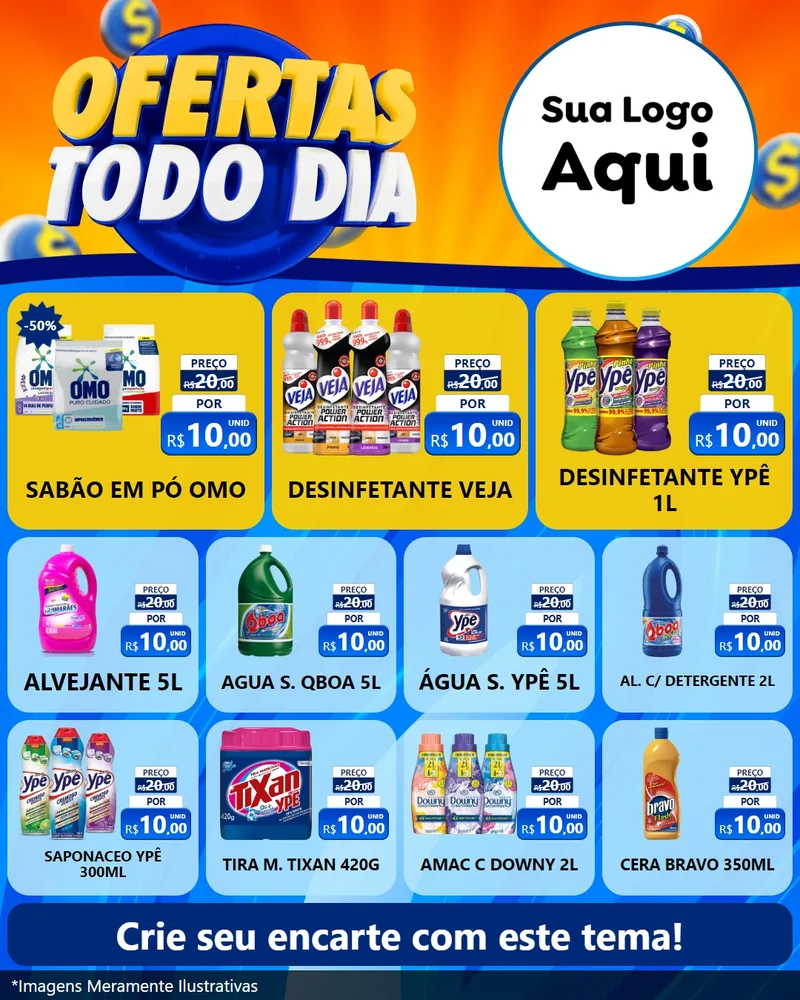 Modelo de Rede Social para Feed Instagram com o tema Ofertas Todo Dia para Produtos de Limpeza