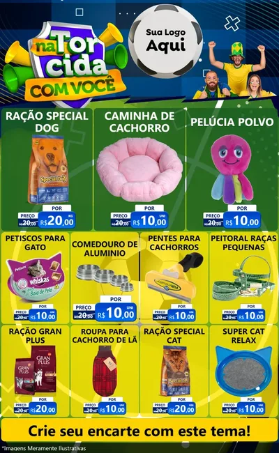 Modelo de Encarte para Encarte Grande com o tema Na Torcida Com Você - Copa para Pet Shop