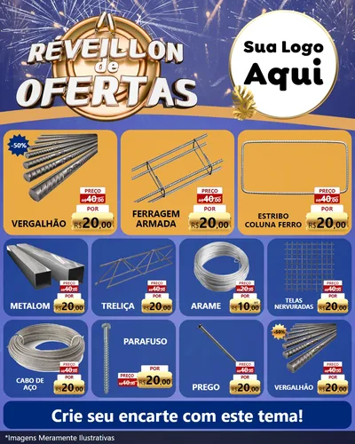 Modelo de Rede Social para Feed Instagram com o tema Réveillon de Ofertas para Ferragens