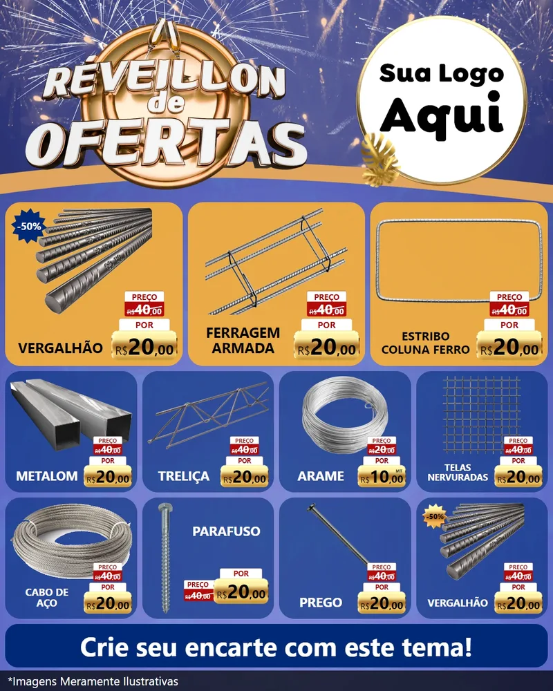 Modelo de Rede Social para Feed Instagram com o tema Réveillon de Ofertas para Ferragens