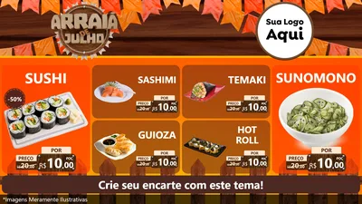 Modelo de TV para TV Horizontal com o tema Arraiá de Julho - Junina para Comida japonesa