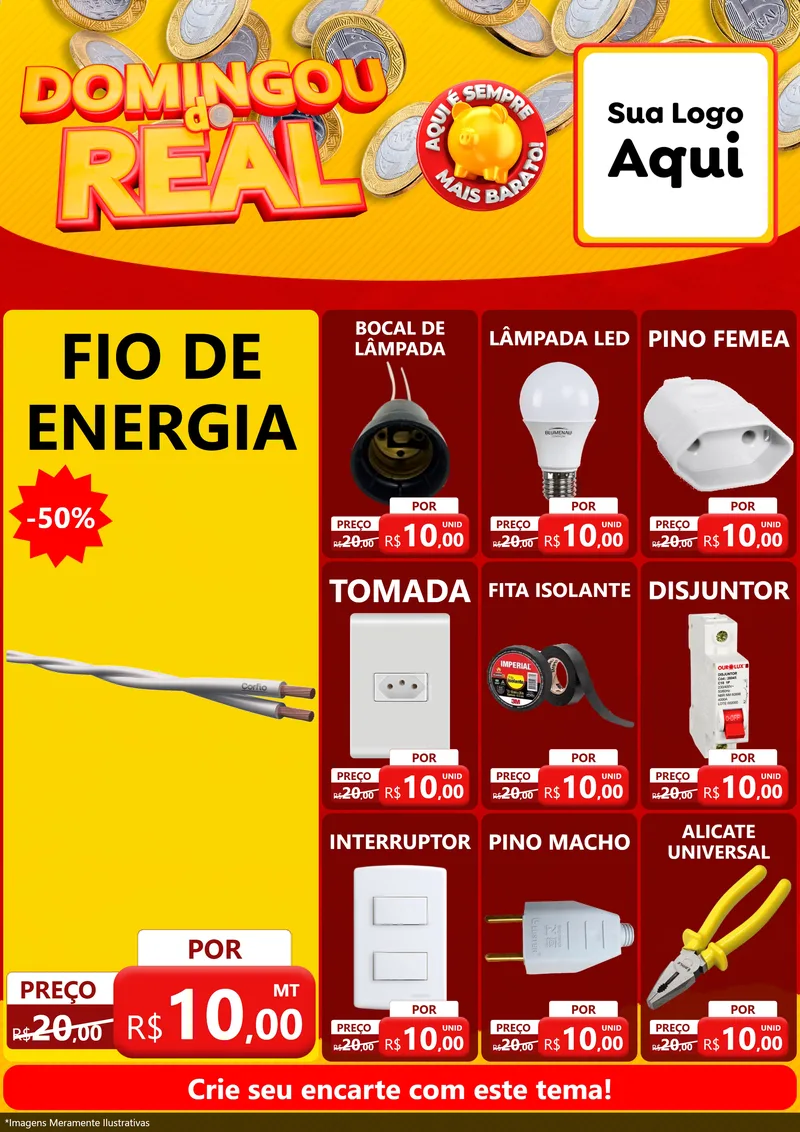 Modelo de Encarte para Encarte A4 Vertical com o tema Domingou do Real para Materiais Elétricos