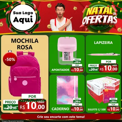 Modelo de Rede Social para Feed Facebook com o tema Natal de Ofertas para Papelaria