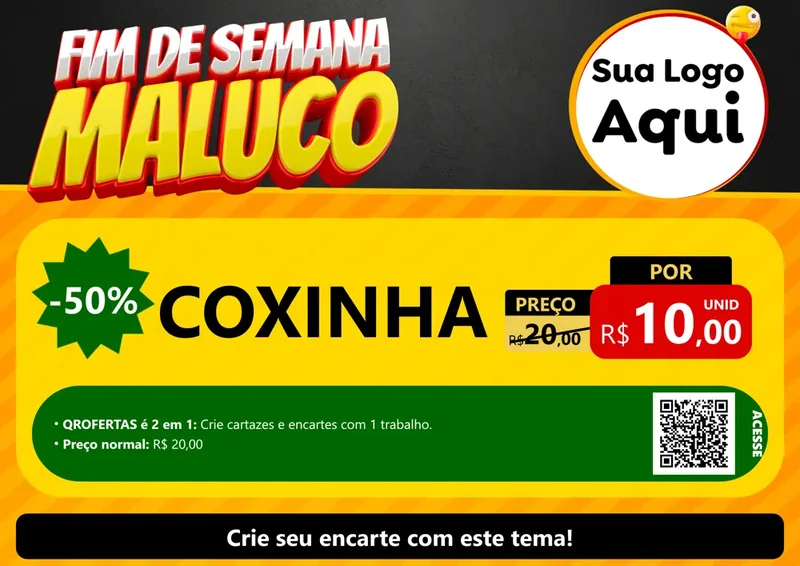 Modelo de Cartaz para Cartaz A4 Horizontal com o tema Final de Semana Maluco para Salgadaria