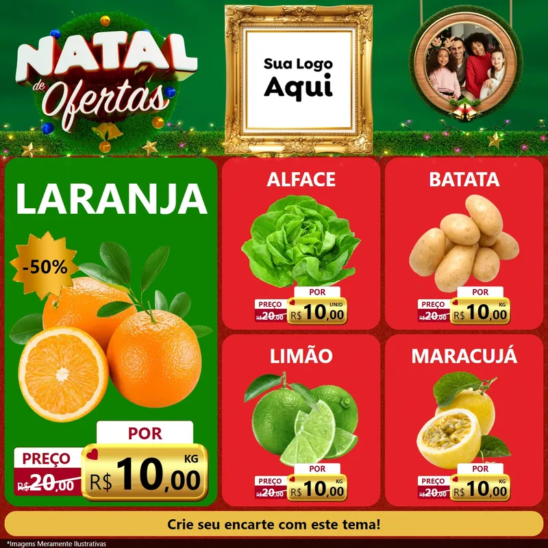 Modelo de Rede Social para Feed Facebook com o tema Natal de Ofertas para Hortifrúti