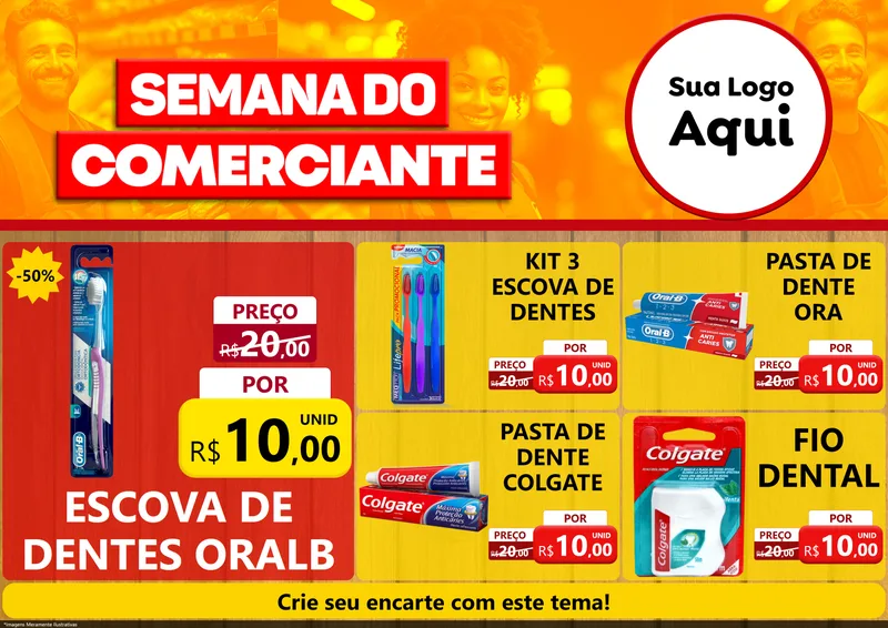 Modelo de Encarte para Encarte A4 Horizontal com o tema Semana do Comerciante para Higiene Pessoal