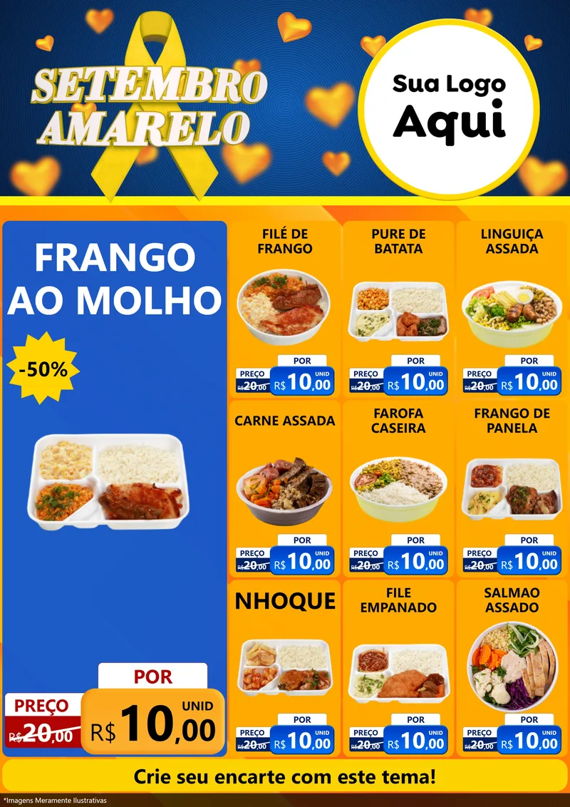Modelo de Encarte para Encarte A4 Vertical com o tema Setembro Amarelo para Restaurante