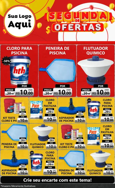 Modelo de Encarte para Encarte Grande com o tema Segunda de Ofertas para Produtos para Piscina