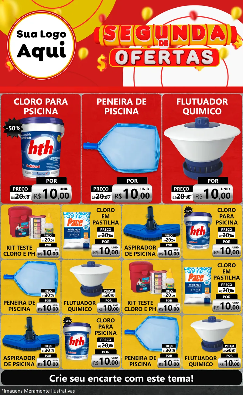 Modelo de Encarte para Encarte Grande com o tema Segunda de Ofertas para Produtos para Piscina
