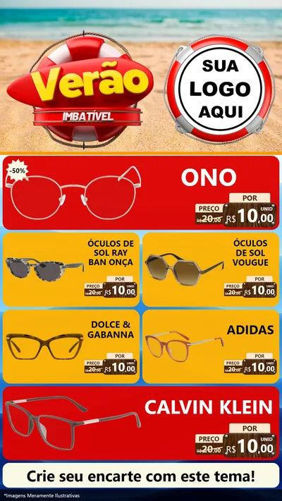 Modelo de TV para TV Vertical com o tema Verão Imbatível para Óticas