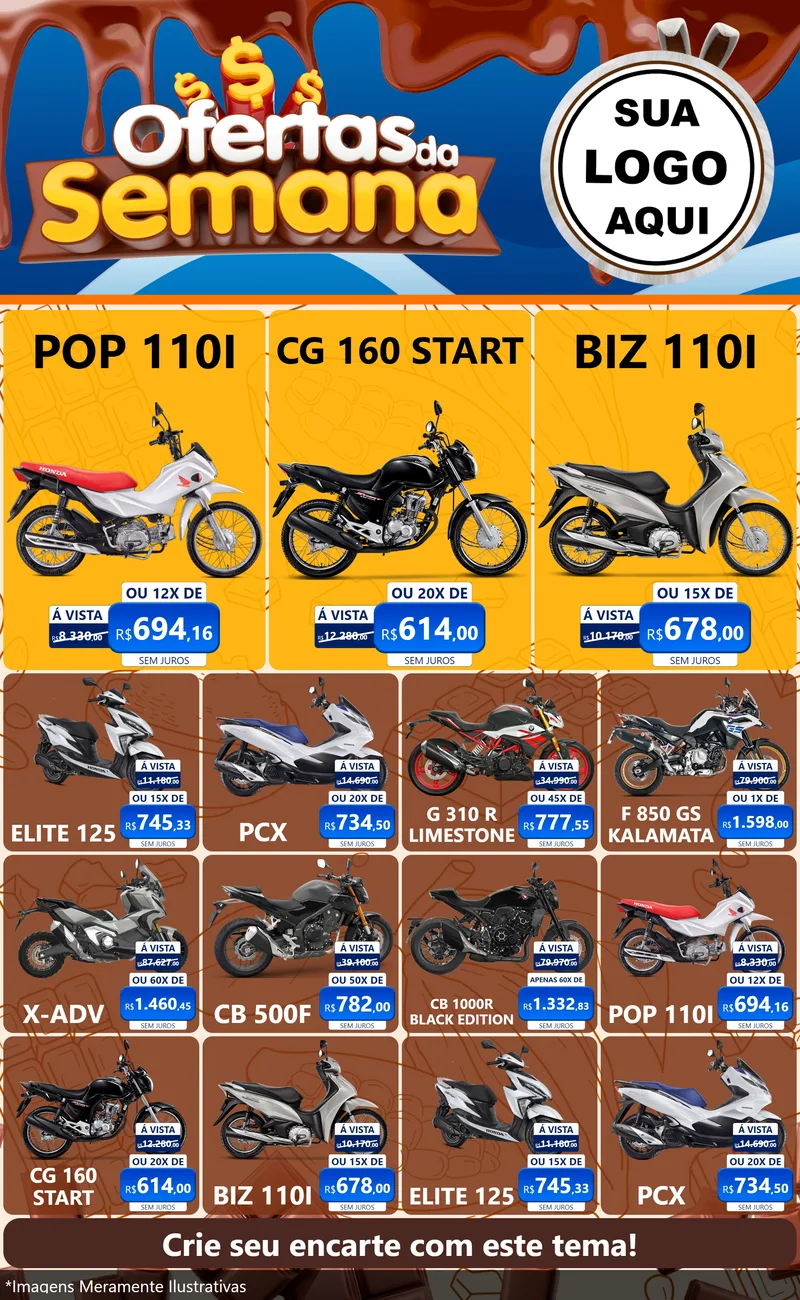 Modelo de Encarte para Encarte Grande com o tema Ofertas da Semana - Páscoa para Concessionaria de Motos