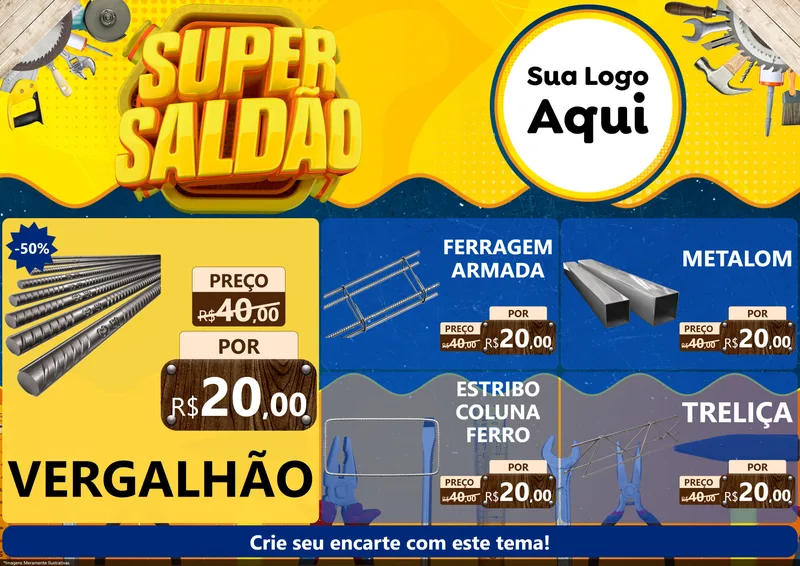 Modelo de Encarte para Encarte A4 Horizontal com o tema Super Saldão para Ferragens