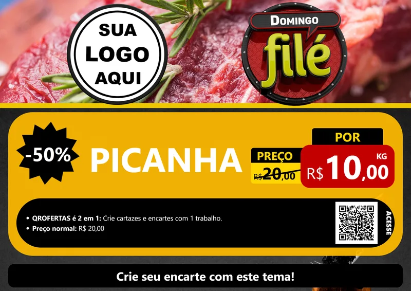 Modelo de Cartaz para Cartaz A4 Horizontal com o tema Domingo Filé para Açougue