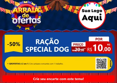 Modelo de Cartaz para Cartaz A4 Horizontal com o tema Arraiá de Ofertas para Pet Shop
