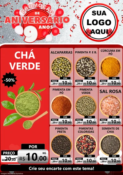 Modelo de Encarte para Encarte A4 Vertical com o tema Promoção de Aniversário - 9 Anos para Produtos Naturais