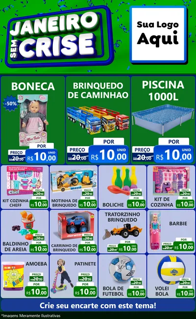 Modelo de Encarte para Encarte Grande com o tema Janeiro Sem Crise para Brinquedos