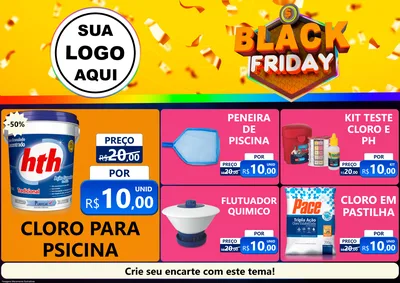 Modelo de Encarte para Encarte A4 Horizontal com o tema Black Friday para Produtos para Piscina