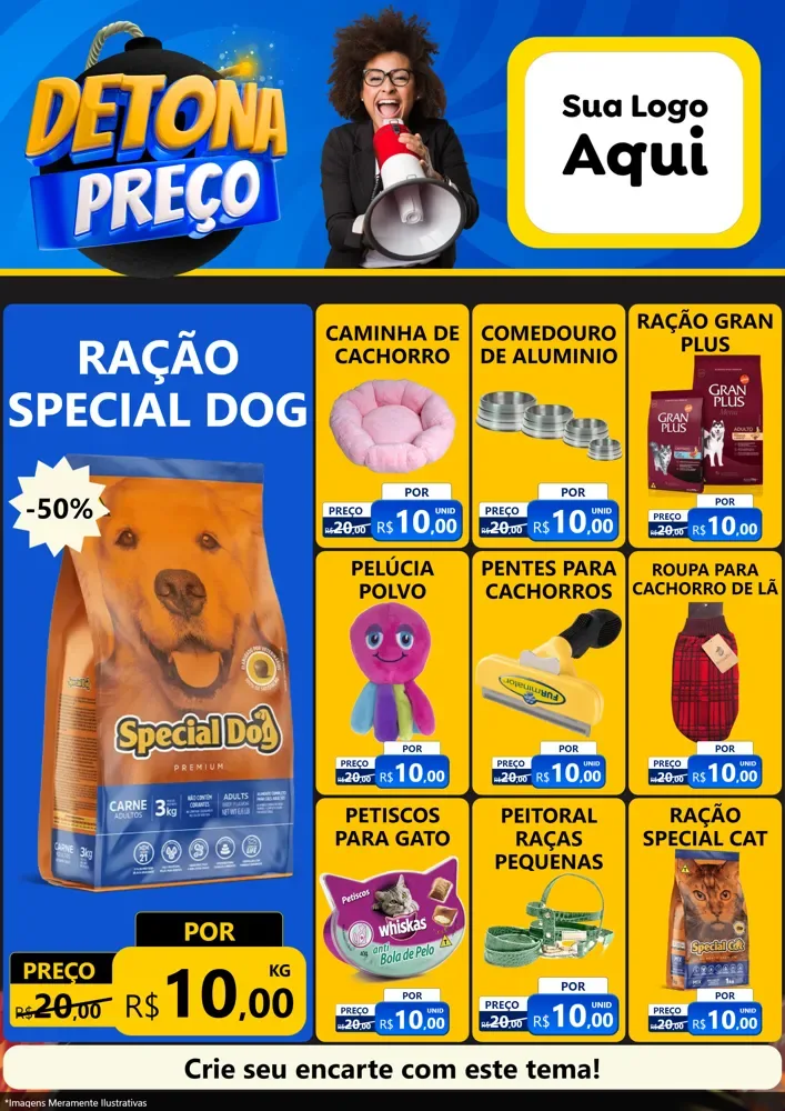 Modelo de Encarte para Encarte A4 Vertical com o tema Detona Preços para Pet Shop