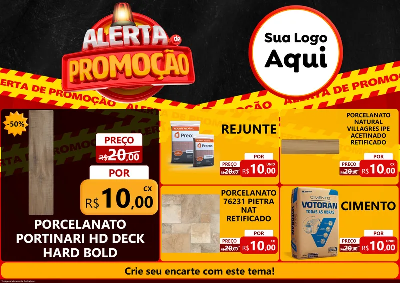 Modelo de Encarte para Encarte A4 Horizontal com o tema Alerta de Promoção para Pisos e revestimentos