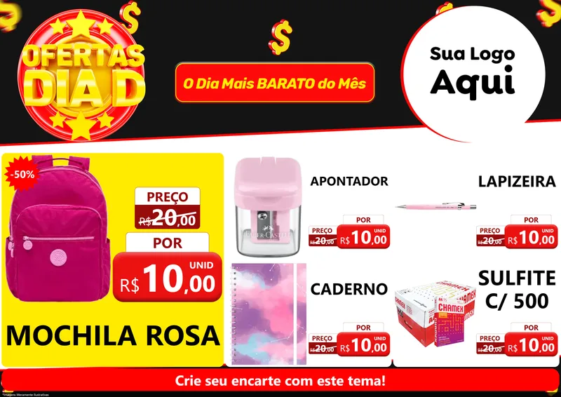 Modelo de Encarte para Encarte A4 Horizontal com o tema Dia D para Papelaria