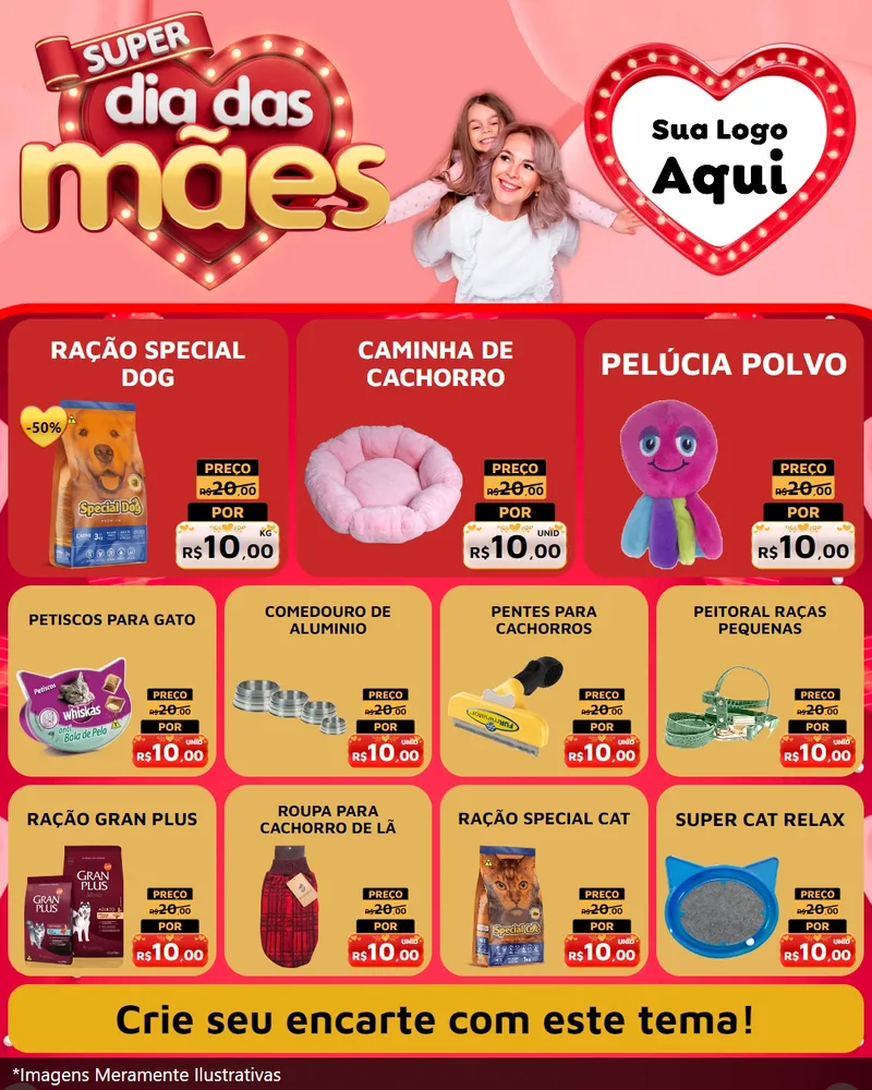 Modelo de Rede Social para Feed Instagram com o tema Super Dia Das Mães para Pet Shop