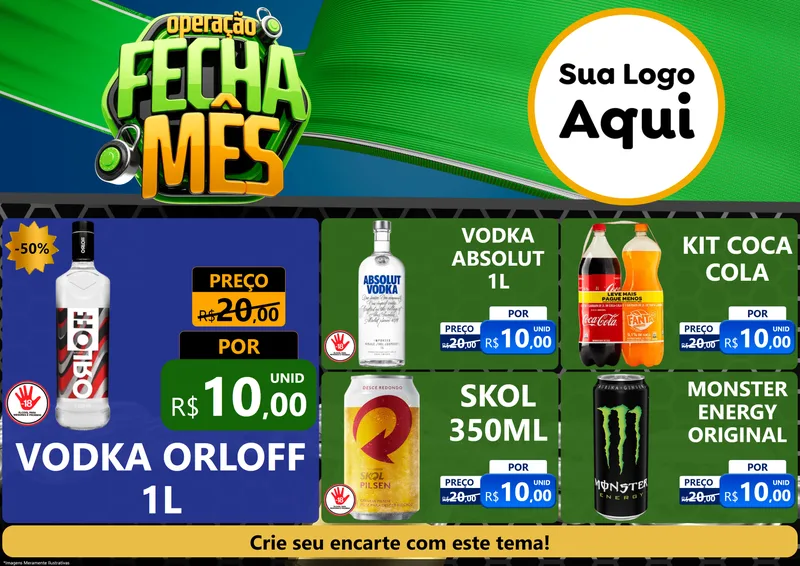 Modelo de Encarte para Encarte A4 Horizontal com o tema Operação Fecha Mês para Distribuidora de bebidas