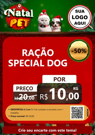Modelo de Cartaz para Cartaz A4 Vertical com o tema Natal Pet para Pet Shop