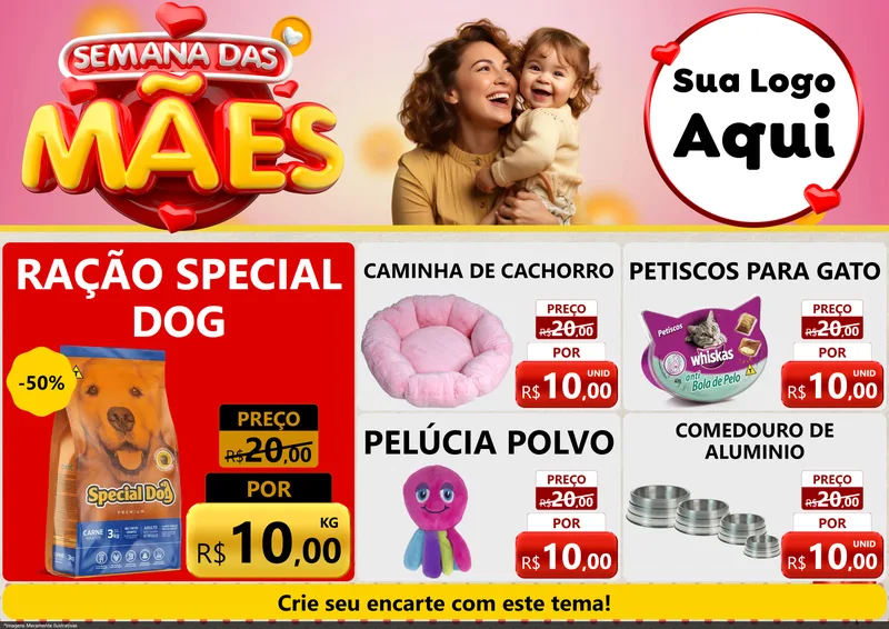 Modelo de Encarte para Encarte A4 Horizontal com o tema Semana das Mães para Pet Shop