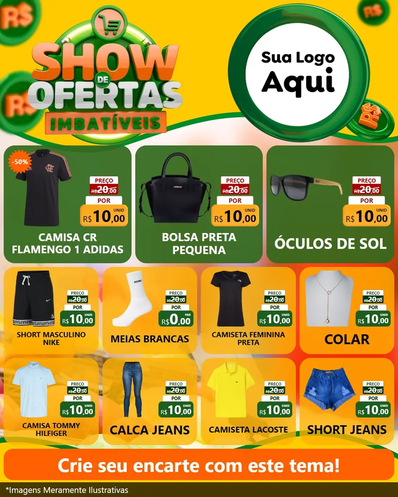 Modelo de Rede Social para Feed Instagram com o tema Show de Ofertas Imbatíveis para Roupas e acessórios