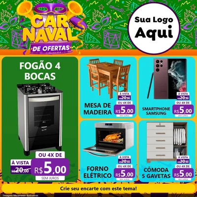 Modelo de Rede Social para Feed Facebook com o tema Carnaval de Ofertas para Móveis e Eletro