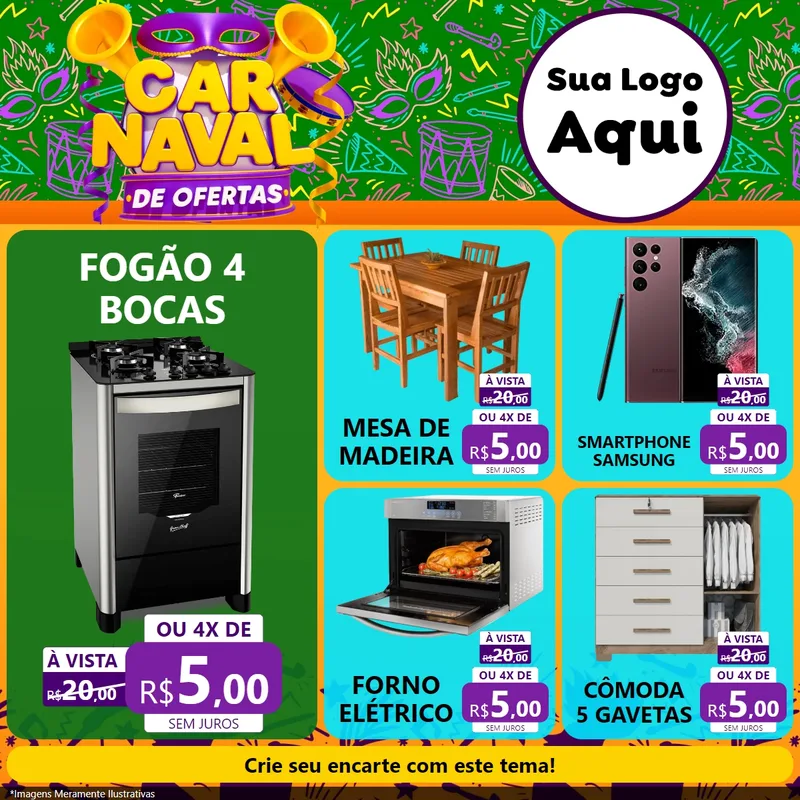 Modelo de Rede Social para Feed Facebook com o tema Carnaval de Ofertas para Móveis e Eletro