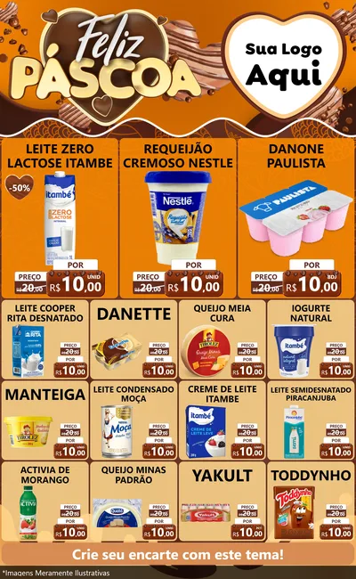 Modelo de Encarte para Encarte Grande com o tema Feliz Páscoa para Frios e Laticínios