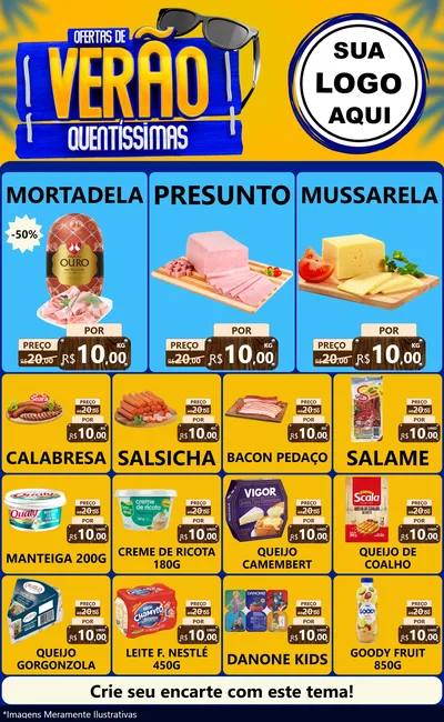 Modelo de Encarte para Encarte Grande com o tema Ofertas de Verão Quentíssimas para Frios e Laticínios