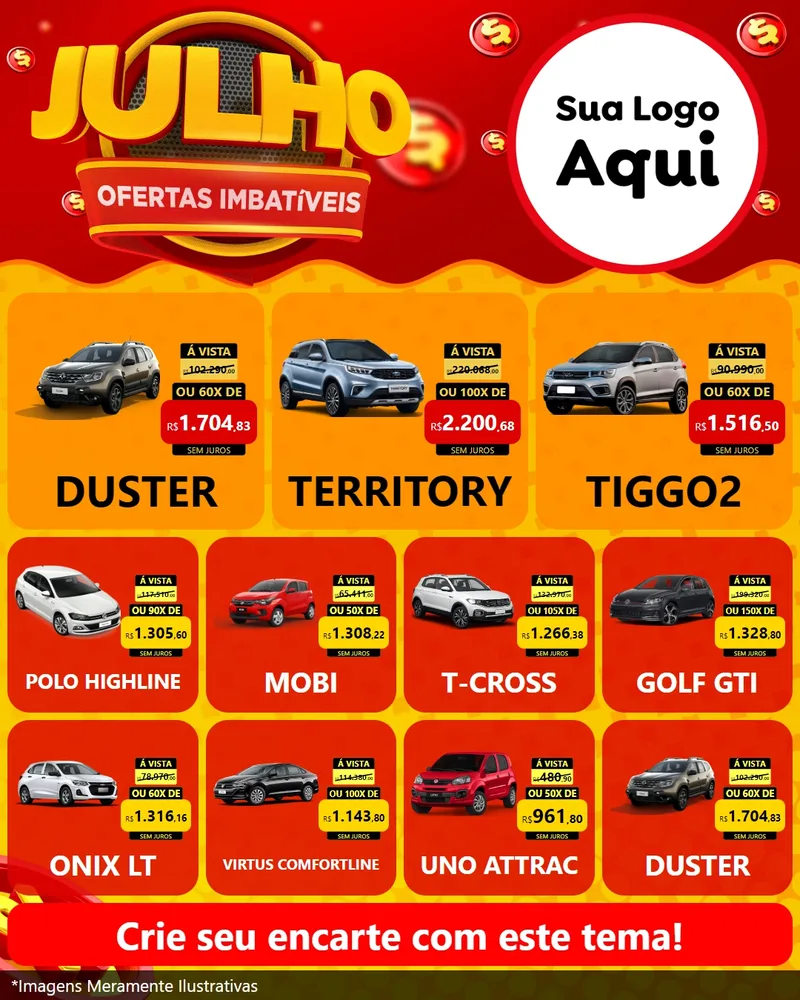 Modelo de Rede Social para Feed Instagram com o tema Julho Ofertas Imbatíveis para Concessionaria de Carros