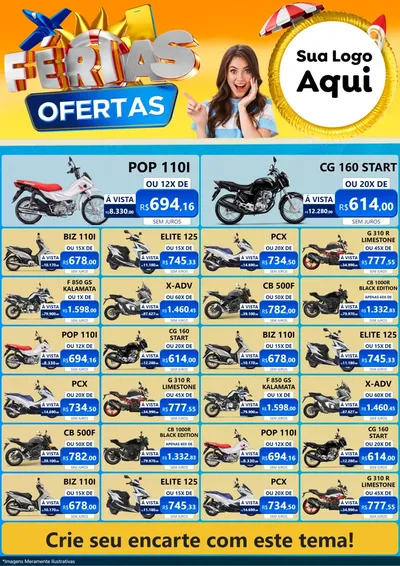 Modelo de Encarte para Encarte A4 Vertical com o tema Ofertas - Férias para Concessionaria de Motos