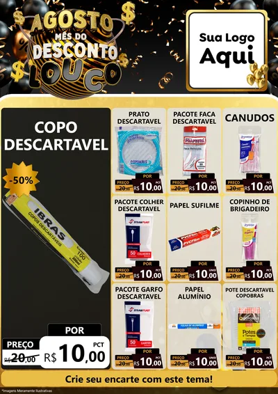 Modelo de Encarte para Encarte A4 Vertical com o tema Agosto Mês do Desconto Louco para Embalagens