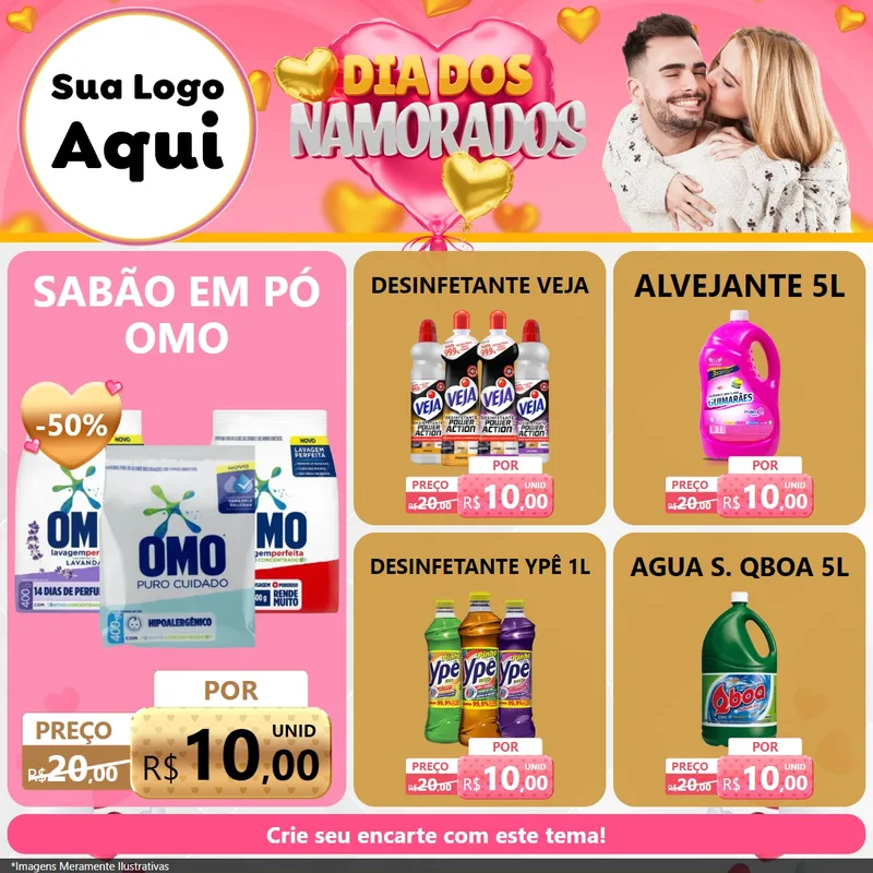 Modelo de Rede Social para Feed Facebook com o tema Dia dos Namorados para Produtos de Limpeza