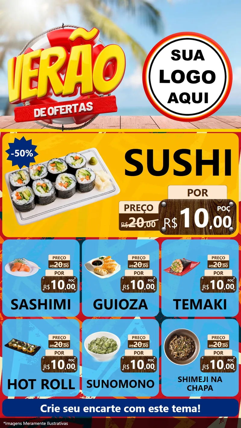 Modelo de Rede Social para Stories com o tema Verão de Ofertas para Comida japonesa